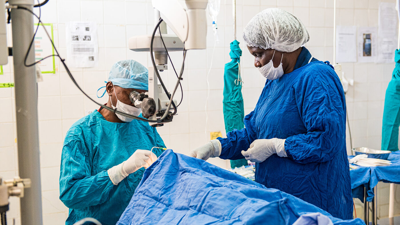 Dr Msukwa in theatre carrying out eye surgery.