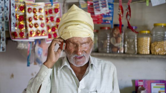 From the cover of Sightsavers 2014 annual report: Sankarlal Bishnoi, who is spokesperson for a disabled people’s organisation) funded by Sightsavers in Bikaner, India.