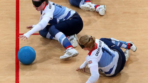 Team GB Paralympian female goalball players defending