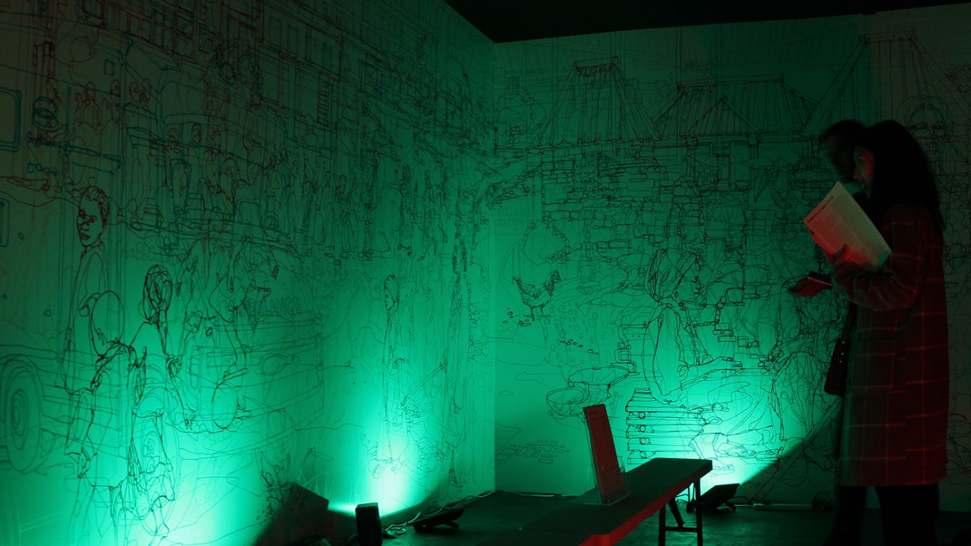 The colour room bathed in green light.