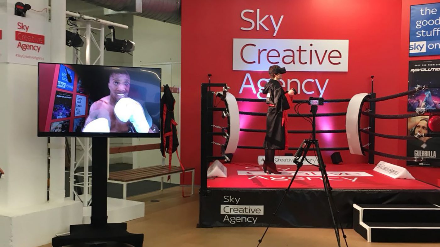 The Sky stand, featuring a boxing ring.