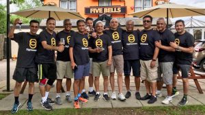 Kalpesh Patel and the other fundraisers before and during their sponsored run.