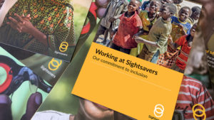 A Sightsavers brochure, showing the title 'Working for Sightsavers'.