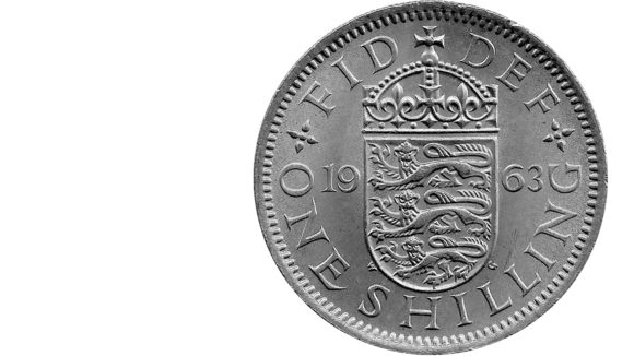 A shilling coin.