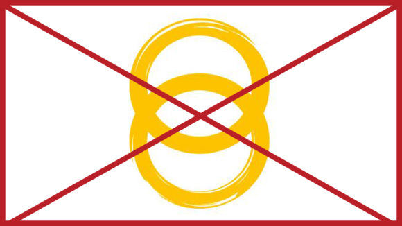 The yellow rings from the Sightsavers logo without the wording underneath. The image has a red cross through it to indicate it is incorrect.