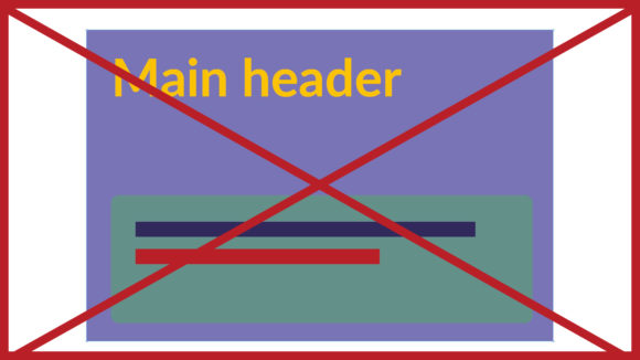 An example of a table using lilac, yellow, green, purple and red. The image has a red cross through it to indicate it is incorrect.