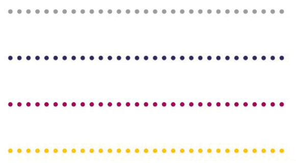 Examples of dotted lines used as dividers, in grey, blueberry, raspberry and yellow colours.