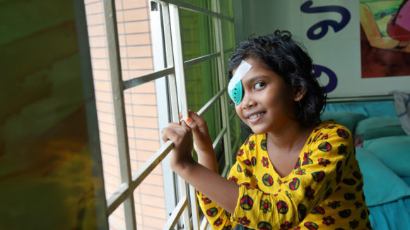 Nine-year-old Sumaiya smiling after her cataract operation at a hospital in Bangladesh_Ramadan appeal