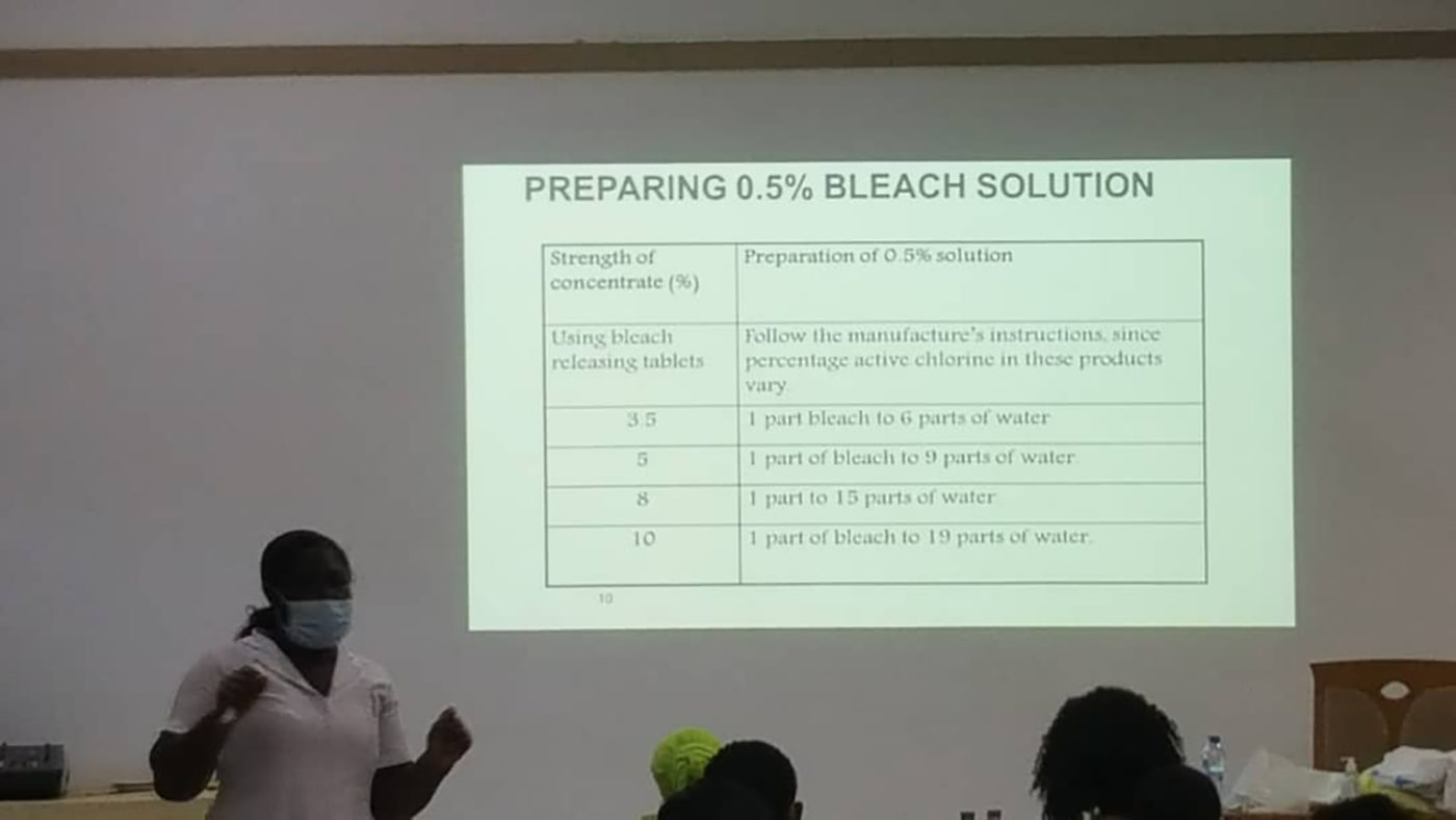 A slide showing how to make a bleach solution.