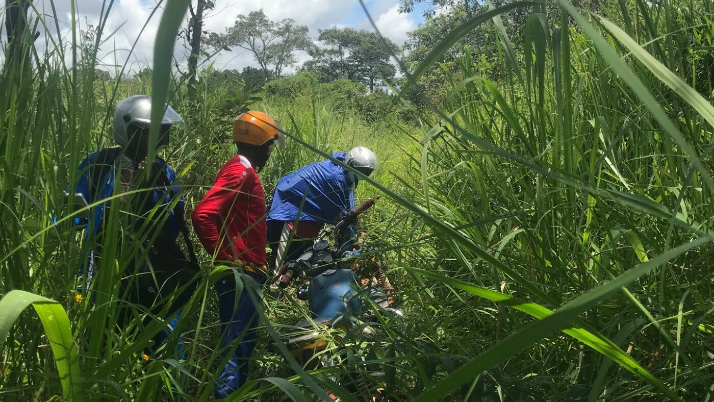 Three people pictured in the forest.
