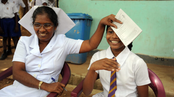 A child having her eyes screened