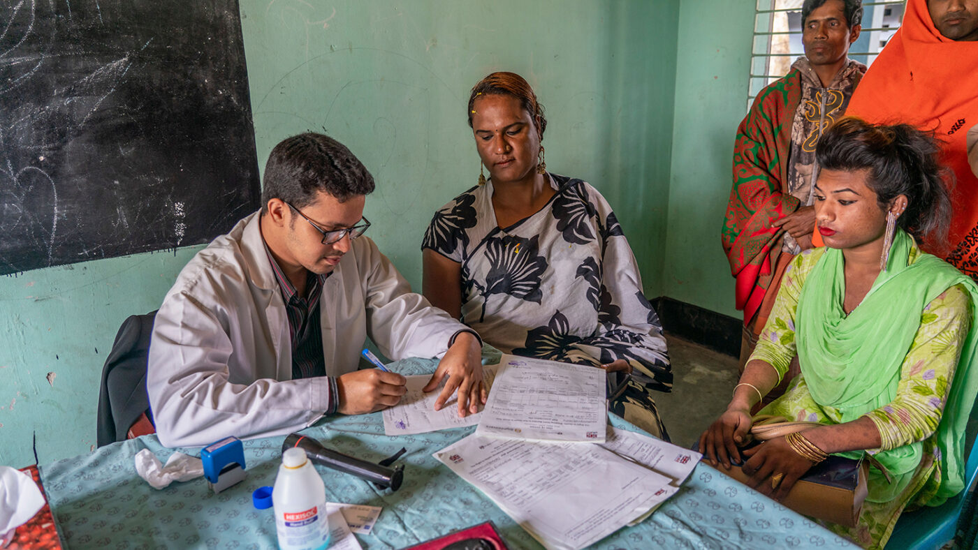 Women having sight checked.