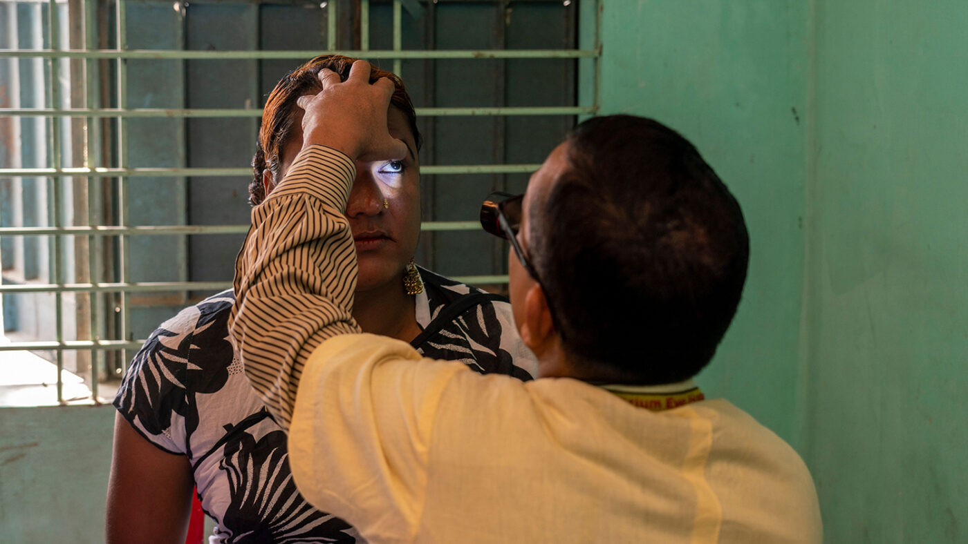 Women having sight checked.