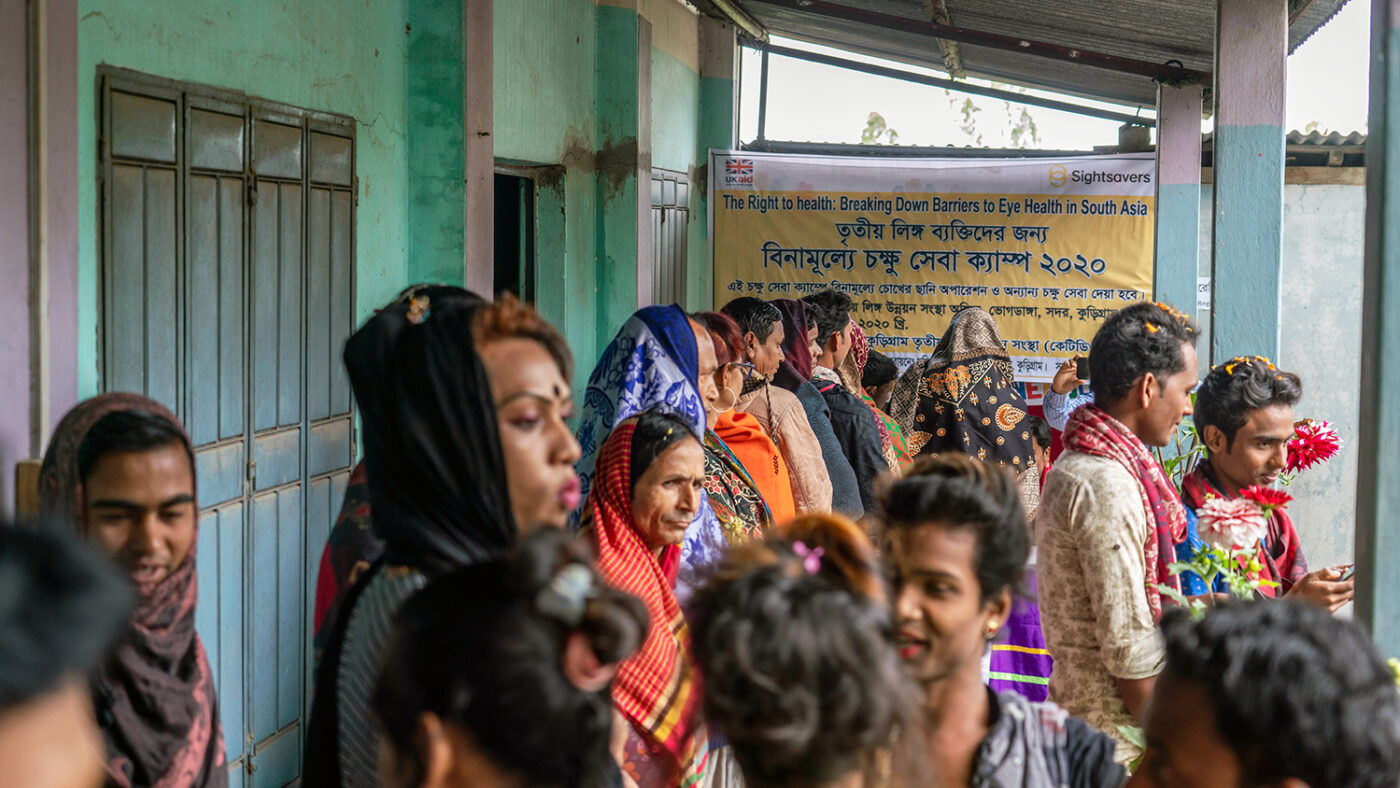 A queue at an eye health screening.