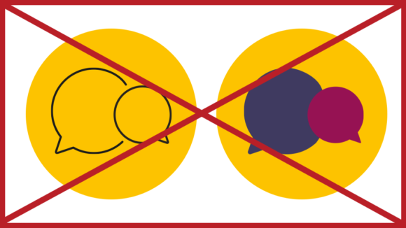 Two icons used incorrectly: one is just an outline, and one is totally filled in. Both have a red cross through them.