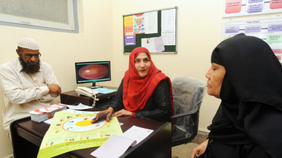 A woman in Karachi, Pakistan having a consultation on diabetic retinopathy.