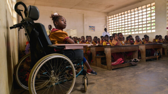 Lesline and classmates at school in Cameroon