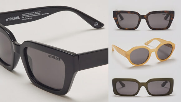 Four pairs of sunglasses from the Togetherband range, in black, dark green, tortoiseshell and cream.
