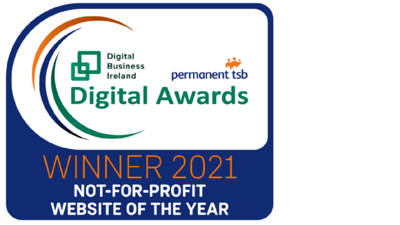 The Digital Business Ireland Digital Awards logo, with the text 'Winner 2021: Not-for-Profit Website of the Year'.