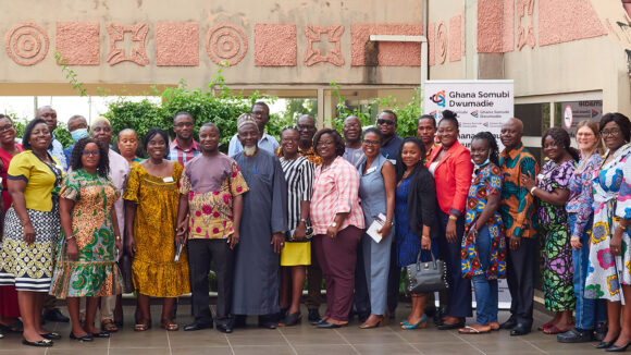 A group photo of people involved in the Ghana Somubi Dwumadie programme.