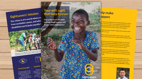 A spread of pages from Sightsavers Ireland's legacy guide.