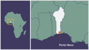 A map of Benin, with Porto-Novo highlighted.