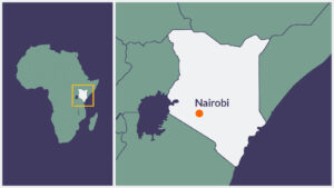 A map of Kenya, with Nairobi highlighted.