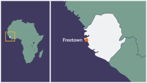 A map of Sierra Leone, with Freetown highlighted.