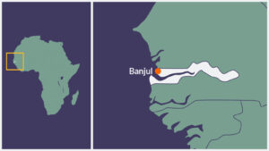 A map of Ghana, with Banjul highlighted.