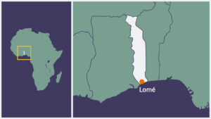 A map of Togo, with Lome highlighted.