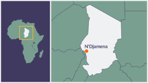 A map of Chad, with the capital N'Djamena highlighted.