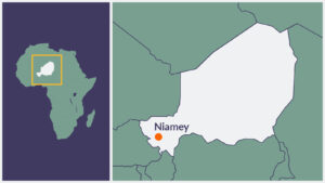 A map of Niger, with Niamey highlighted.