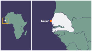 A map of Senegal, with the capital Dakar highlighted.