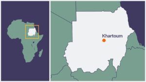 A map o Sudan, with the capital Khartoum highlighted.