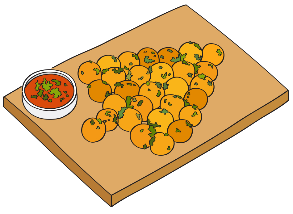 Illustration showing garlic dough balls in the shape of a Christmas tree.