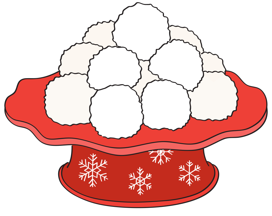 Illustration showing small round biscuits on a cake stand.